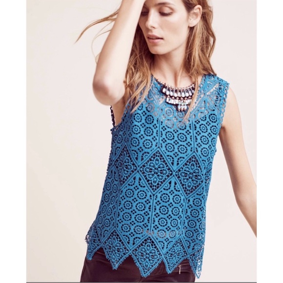 Anthropologie Deletta Croquet Teal Sleeveless Top NWT Size L - Picture 2 of 16